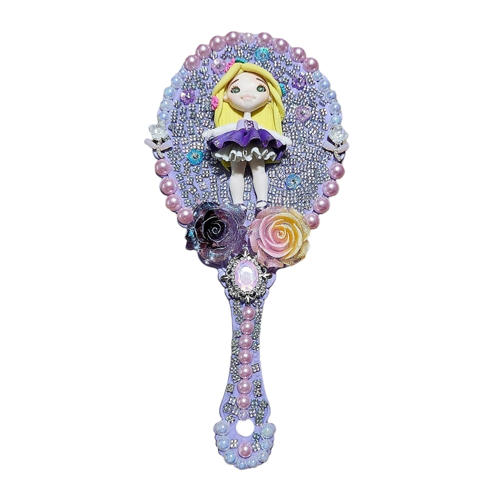 Handheld Makeup Mirror Bling Embellished Custom Decorated Purple